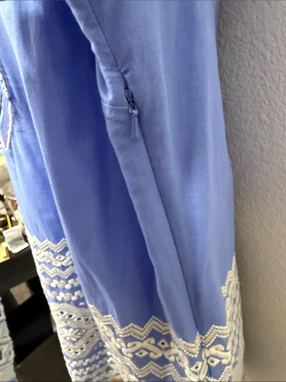 TORY BURCH  Zita Cornflower Blue Tunic with Cream Embroidery     size 14